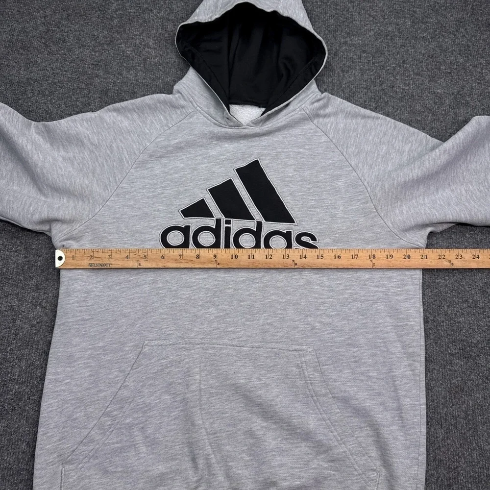 Adidas Fleece Hoodie‎ Adult Size Large Gray Pullover Sweatshirt Big Logo Active